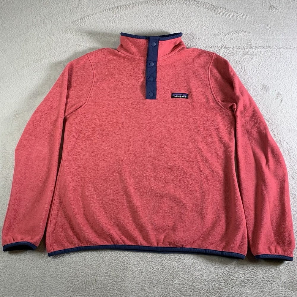 Patagonia Sweater Womens Medium Micro D Snap T Pullover Sweatshirt Pink Blue